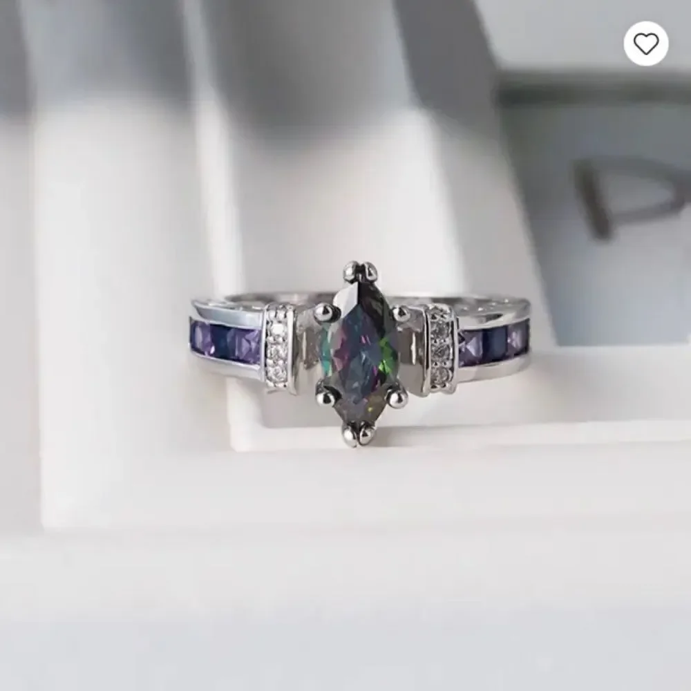 NEW! Elegant Inlaid Colorful Purple Artificial Diamond Ring Boho Engagement